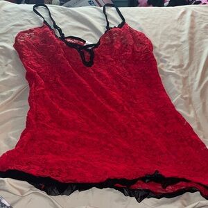 Secret Treasures Red Lace Chemise with Black Trim